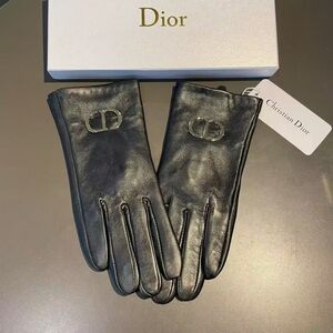 Dior CD Logo Leather Gloves Black